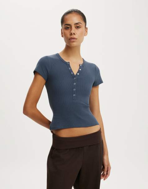 Cotton On Blake short sleeve henley in navy - view 1