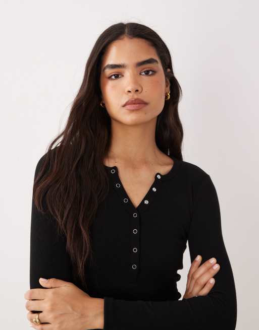 Cotton On - Blake - Sort langærmet henley-top med knapper, 4 af 4