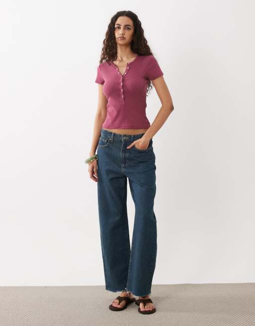 Cotton On - Blake - Top a maniche corte con bottoni color prugna intenso, 2 di 4