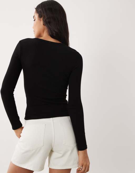 Cotton On - Blake - Top serafino a maniche lunghe nero con bottoni, 3 di 4