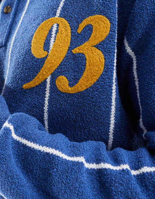 Cotton On – Blårandig, stickad rugbytröja med långa ärmar och pikékrage, 3 av 4