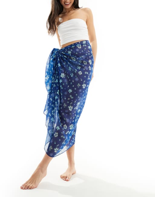Cotton On – Blått set med sarong och väska i tropiskt blommönster , 4 av 5