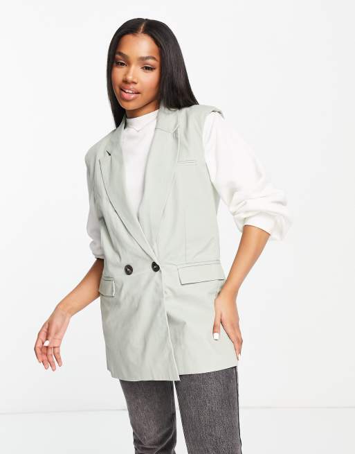 Cotton On - Blazer senza maniche verde salvia con spalline imbottite, 3 di 4