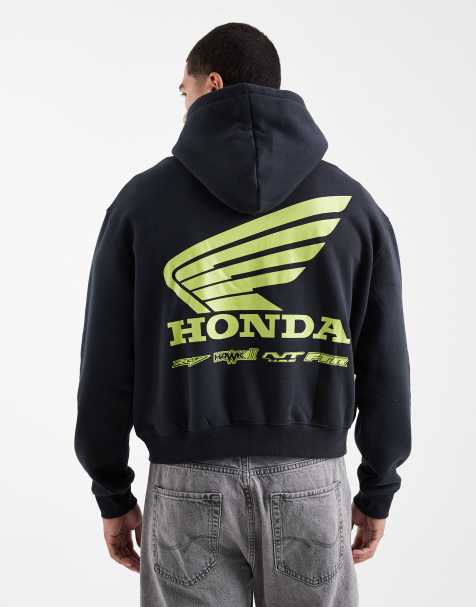 Cotton On – Bleksvart, kort huvtröja med Honda-tryck - view 1