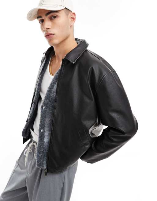 Cotton On - Blouson Harrington en imitation cuir - Noir vintage