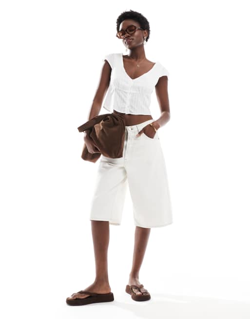 Cotton On – Bluse in Weiß mit Kappärmeln und Knopfleiste, 2 von 4
