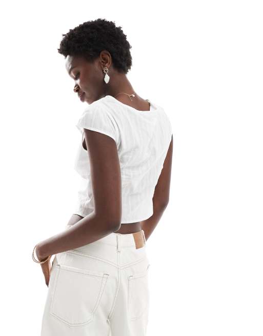 Cotton On – Bluse in Weiß mit Kappärmeln und Knopfleiste, 4 von 4