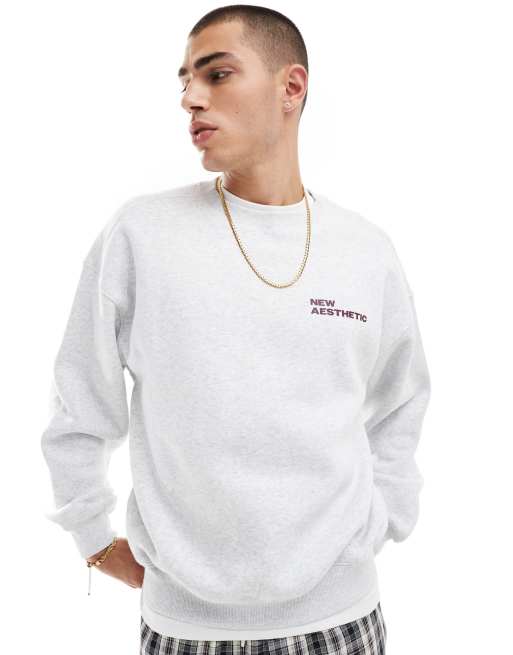 Cotton On – Bluza dresowa o pudełkowym kroju w szarym melanżowym kolorze z nadrukiem z napisem NYC