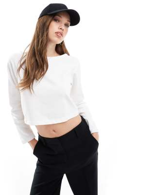 Cotton:On Cotton On boat neck cropped long sleeve top in natural white