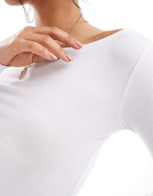 Cotton On boat neck long sleeve top in white