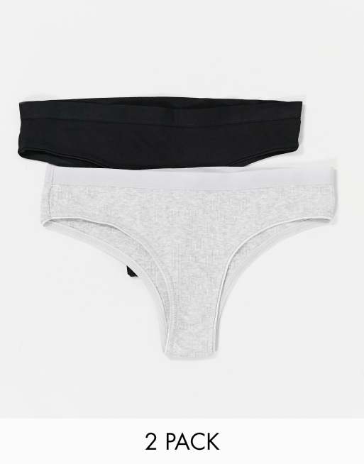 Cotton On Body 2 pack cotton rib brazilian briefs in black and grey