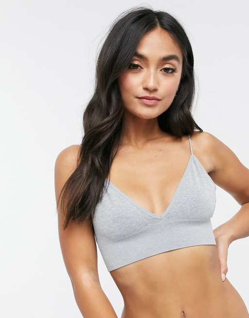 Cotton: On seamless triangle bralette in grey