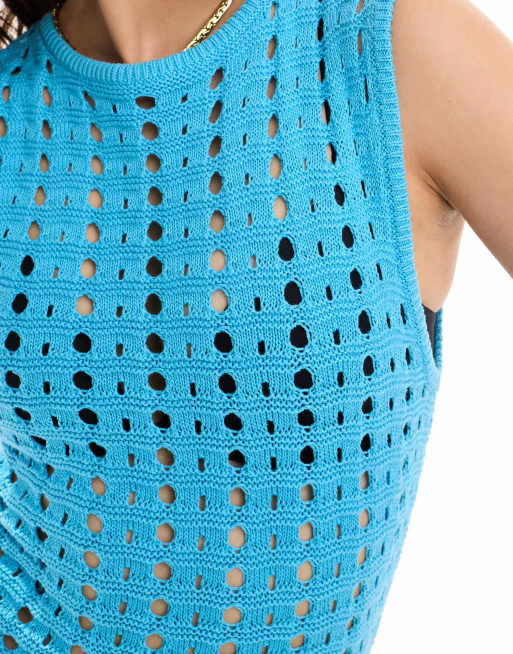 Cotton On bodycon mini dress in blue crochet | ASOS