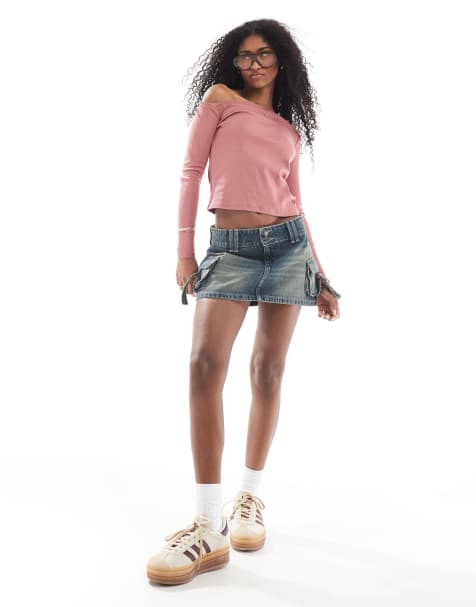 Cotton On cargo denim mini skirt in rust blue 