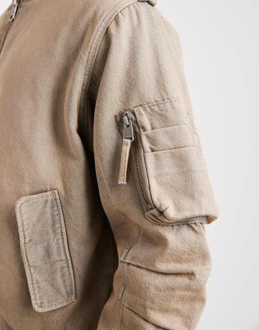 Cotton ON – Bomberjacke aus Denim in verwaschenem Wüstengrau mit Kapuze, 5 von 5