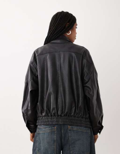 Cotton On Bomberjacke aus Kunstleder mit Stehkragen in Schwarz, 4 von 4