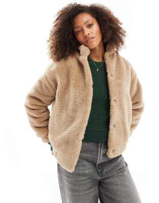 Cotton On - Bomberjacke aus Teddyfell in Steinbeige-Neutral