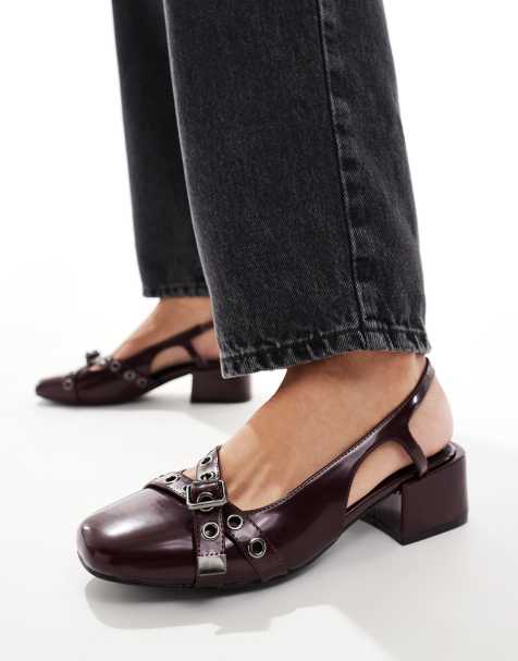 Cotton On Bonnie slingback block heels in burgundy - view 1
