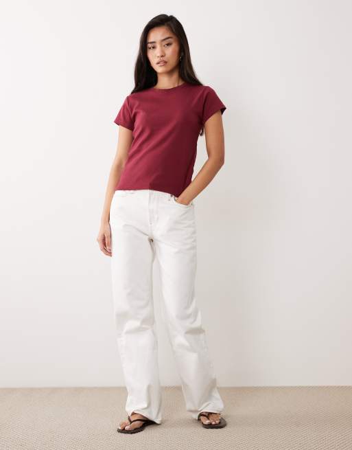 Cotton On – Bordowy krótki i dopasowany T-shirt w stylu lat 90., 2 z 4