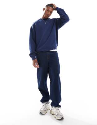 Cotton:On Cotton On box fit crew fleece sweatshirt in indigo-Blue