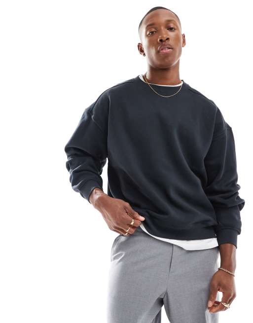 Cotton On box fit crew fleece sweatshirt in washed black, 2 of 4