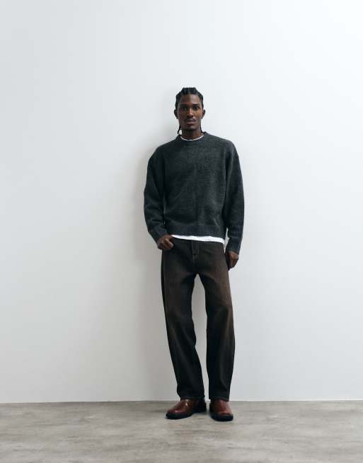 Cotton On box fit crew knit in charcoal marle, 3 of 5