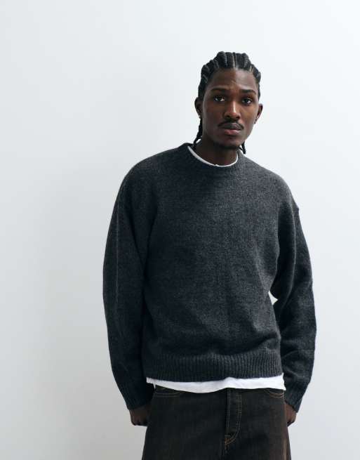 Cotton On box fit crew knit in charcoal marle, 5 of 5