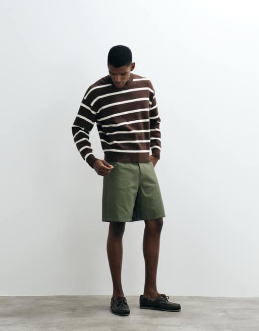 Cotton On box fit crew knit in chocolate stripe, 2 of 5