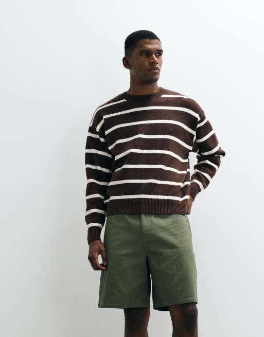 Cotton On box fit crew knit in chocolate stripe, 3 of 5