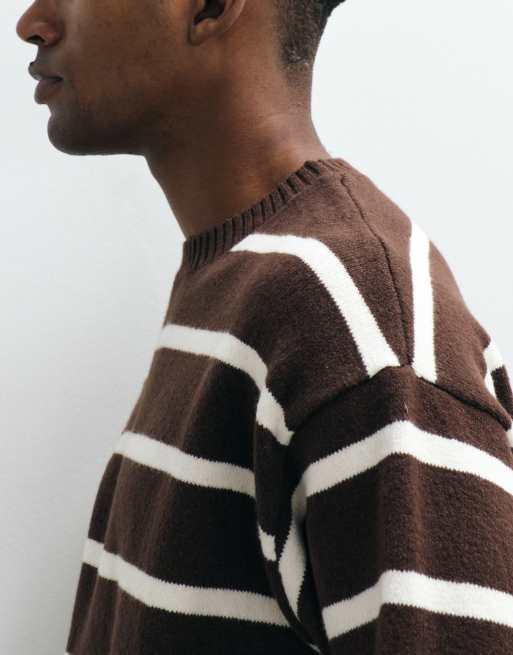Cotton On box fit crew knit in chocolate stripe, 4 of 5