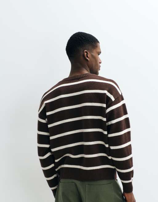 Cotton On box fit crew knit in chocolate stripe, 5 of 5