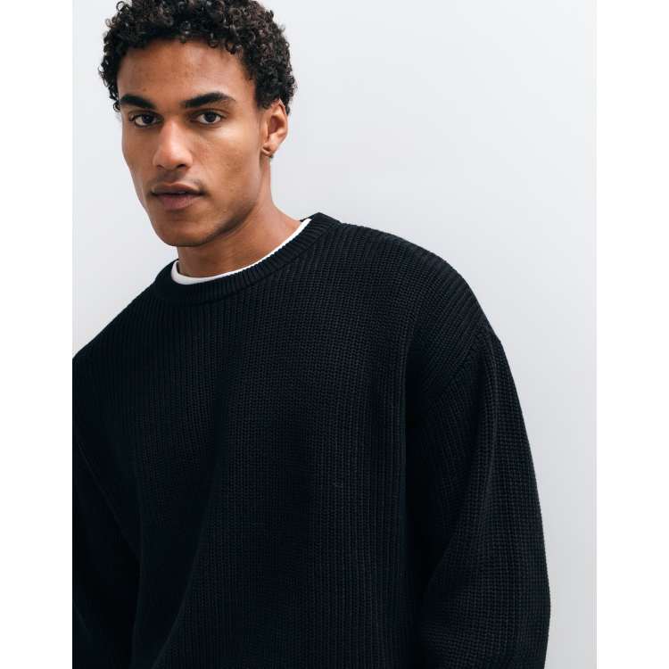 Cotton On box fit crew knit in jet black | ASOS