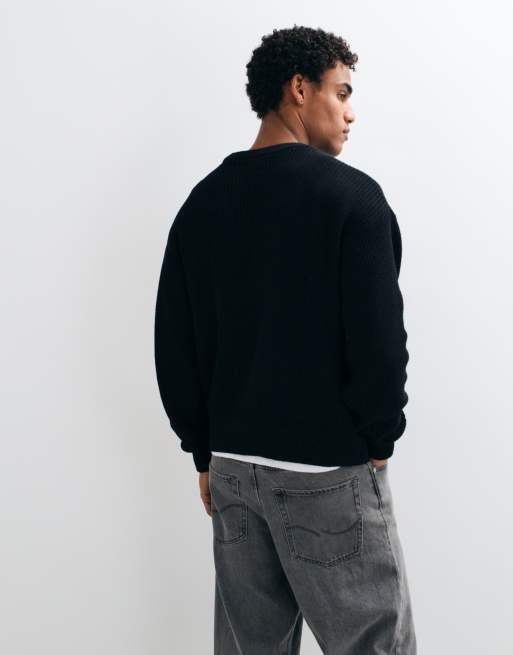 Cotton On box fit crew knit in jet black, 5 of 5