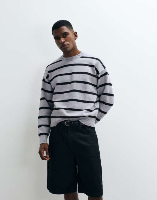 Cotton On box fit crew knit in navy stripe, 4 of 5