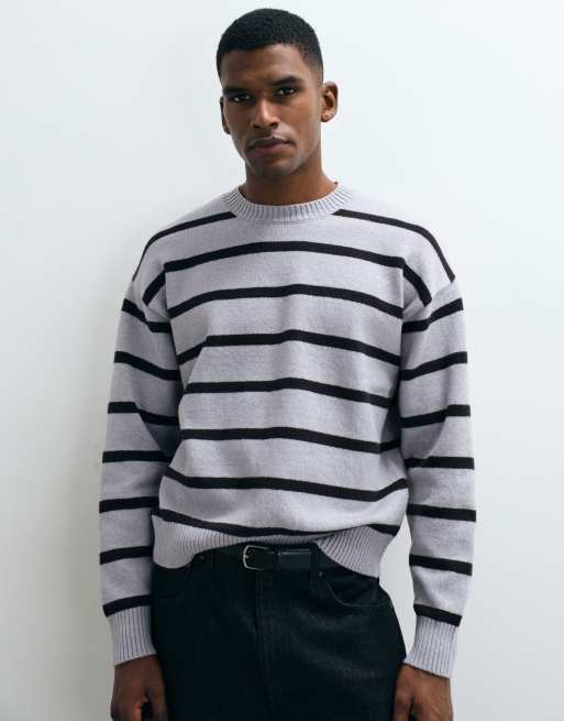 Cotton On box fit crew knit in navy stripe, 5 of 5