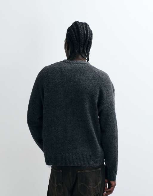 Cotton On box fit crew knit jumper in charcoal marle, 4 of 5