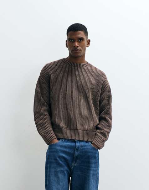 Cotton On box fit crew knit sweater in washed coffee - view 1