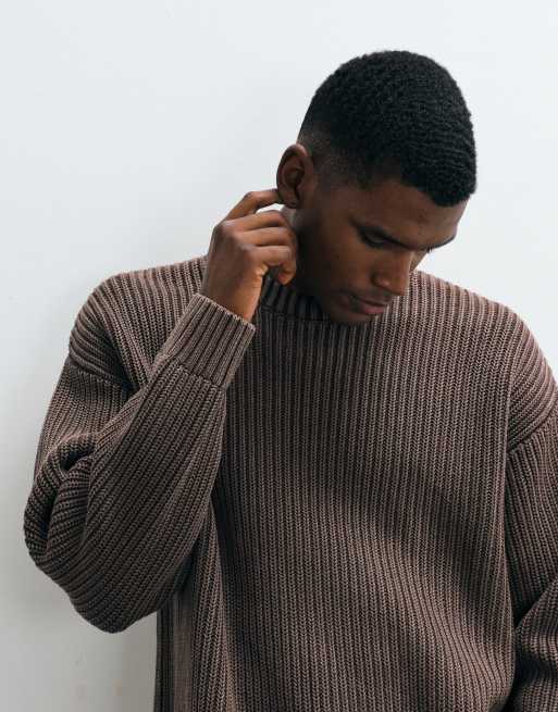 Cotton On box fit crew knit sweater in washed coffee, 3 of 5
