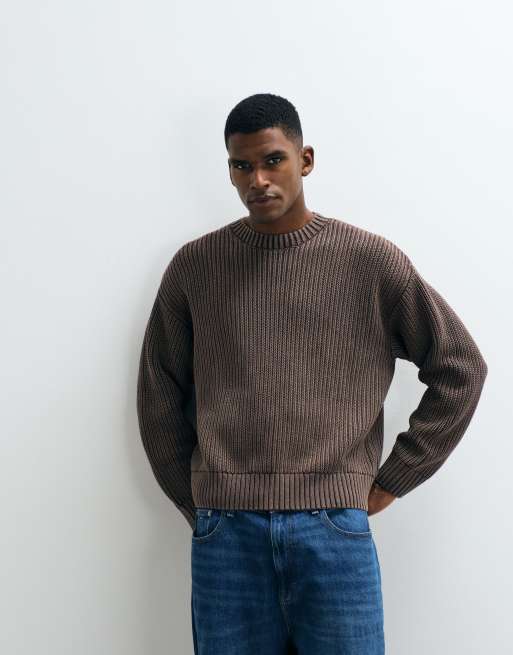 Cotton On box fit crew knit sweater in washed coffee, 4 of 5