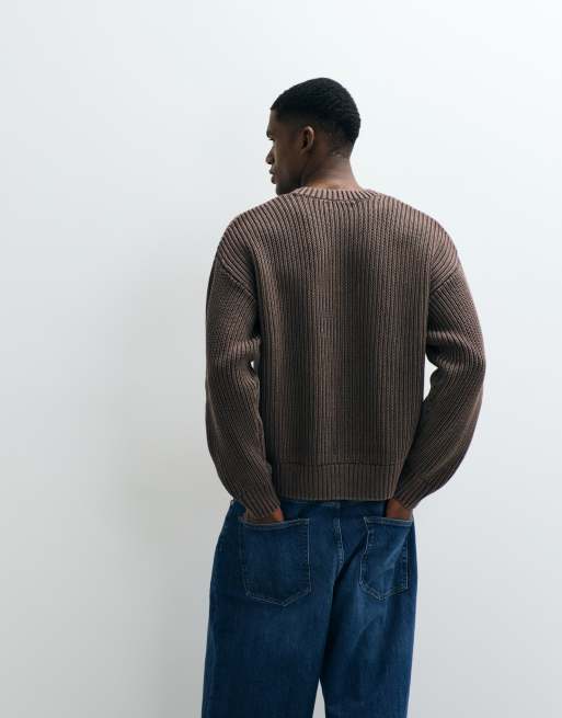 Cotton On box fit crew knit sweater in washed coffee, 5 of 5
