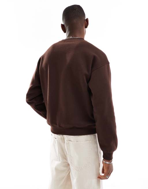 Cotton On box fit crew neck fleece sweatshirt in dark oak, 2 of 4