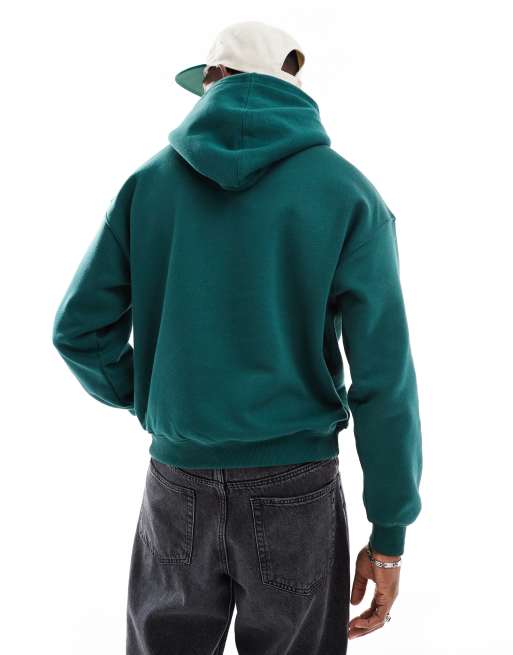 Cotton On box fit fleece hoodie in evergreen, 3 of 4