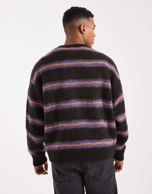 Cotton On box fit fuzzy crew knit in black stripe, 3 of 5