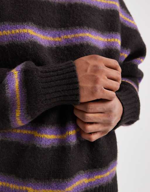 Cotton On box fit fuzzy crew knit in black stripe, 5 of 5