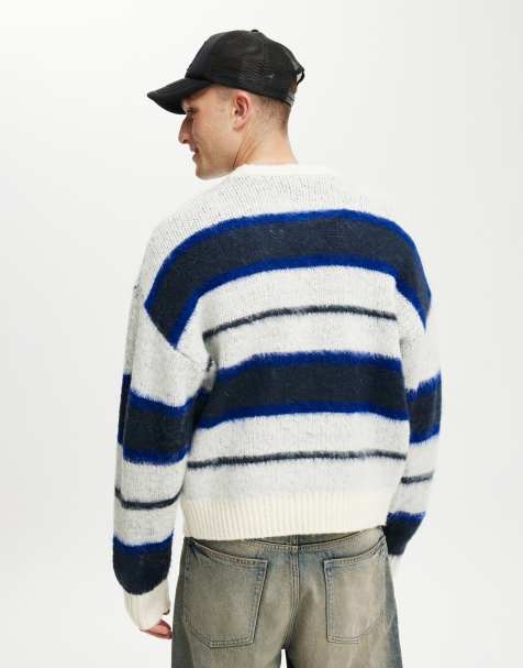 Cotton On Box fit fuzzy crew knit in blue 