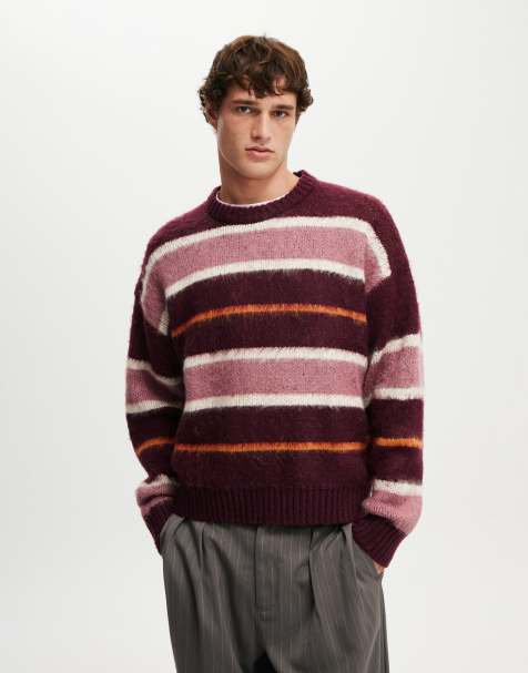Cotton On Box fit fuzzy crew knit in burgundy  - view 1