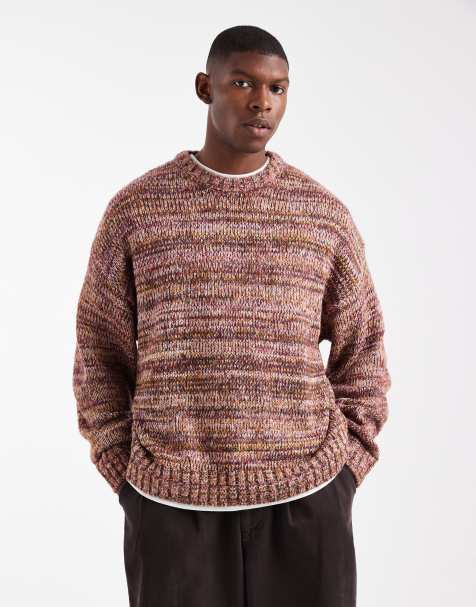 Cotton On box fit fuzzy crew knit jumper in brown multi - view 1