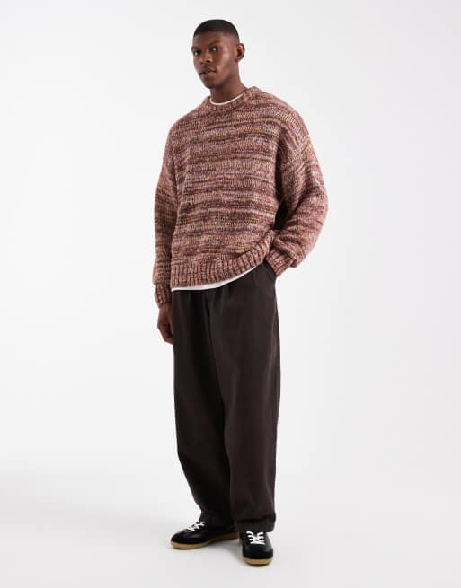 Cotton On box fit fuzzy crew knit jumper in brown multi, 2 of 5