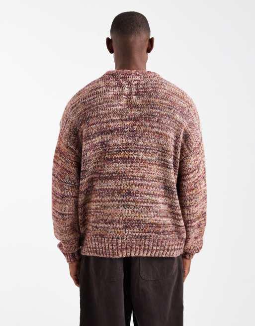 Cotton On box fit fuzzy crew knit jumper in brown multi, 3 of 5