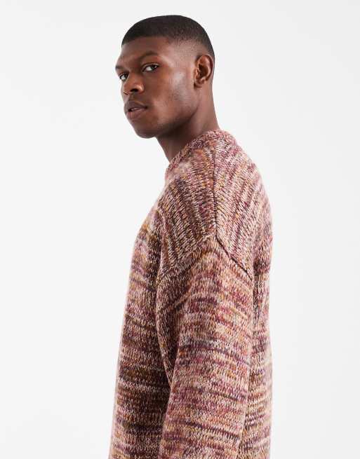 Cotton On box fit fuzzy crew knit jumper in brown multi, 4 of 5